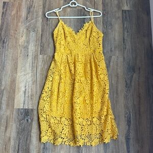 Astr Yellow Lace Midi Dress